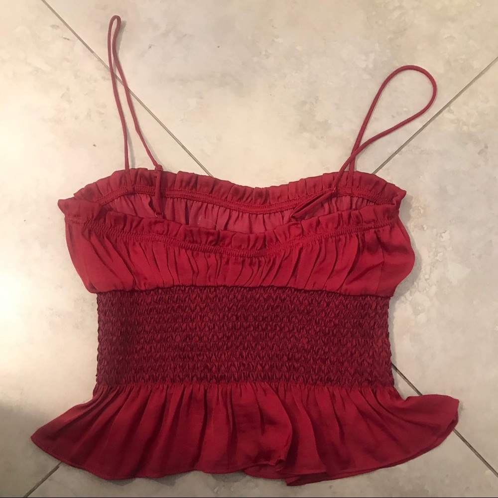 NWOT Free People Smocked Red Black Satin Crop Top - Picture 2 of 6